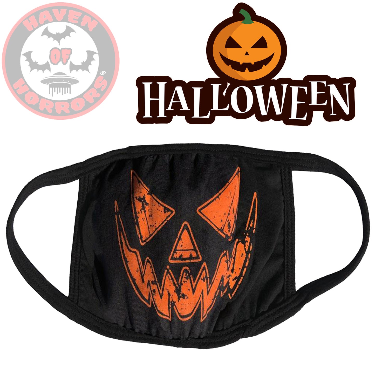 Black Distressed Pumpkin Face Mask