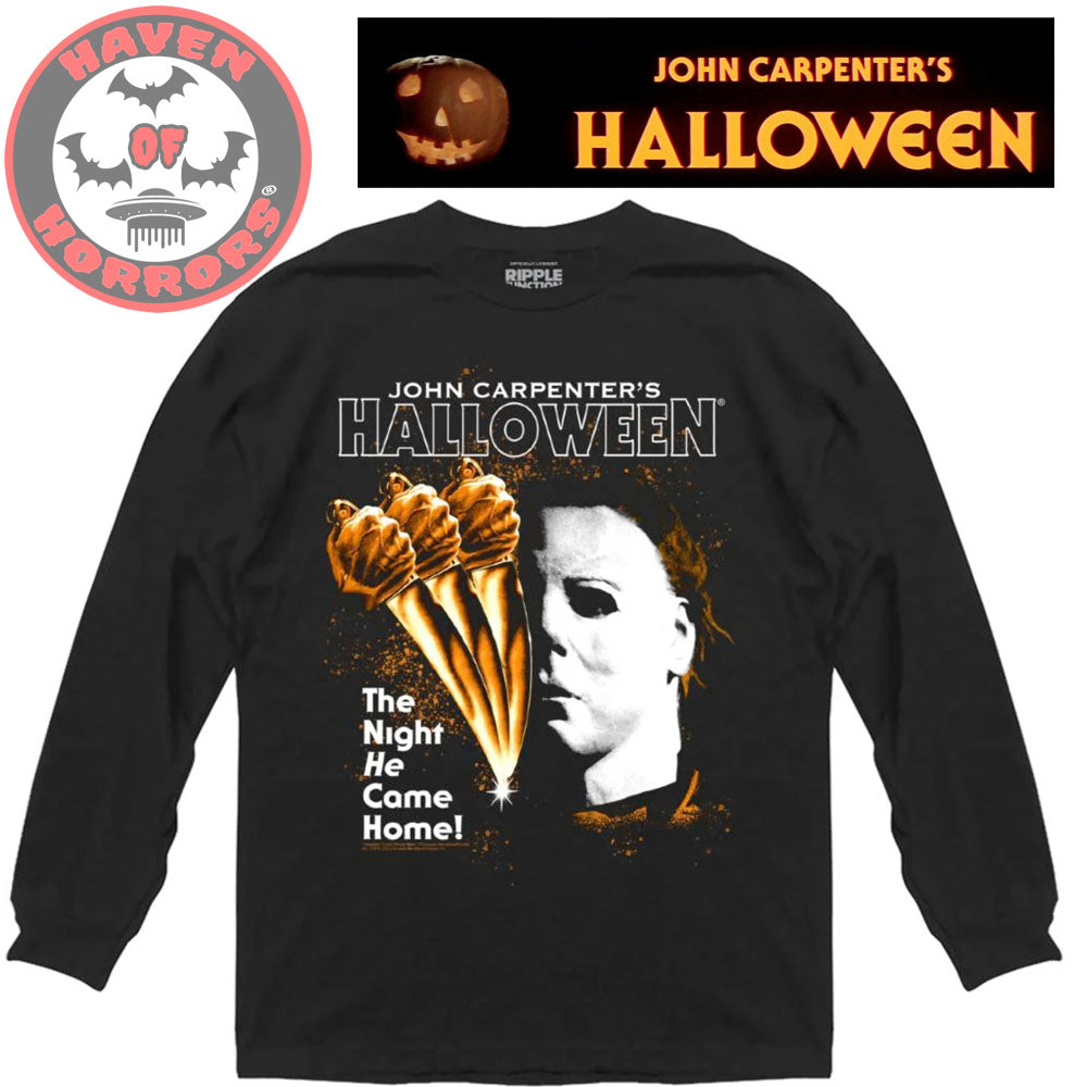 Halloween Half Face With Moving Knife Poster Long Sleeve