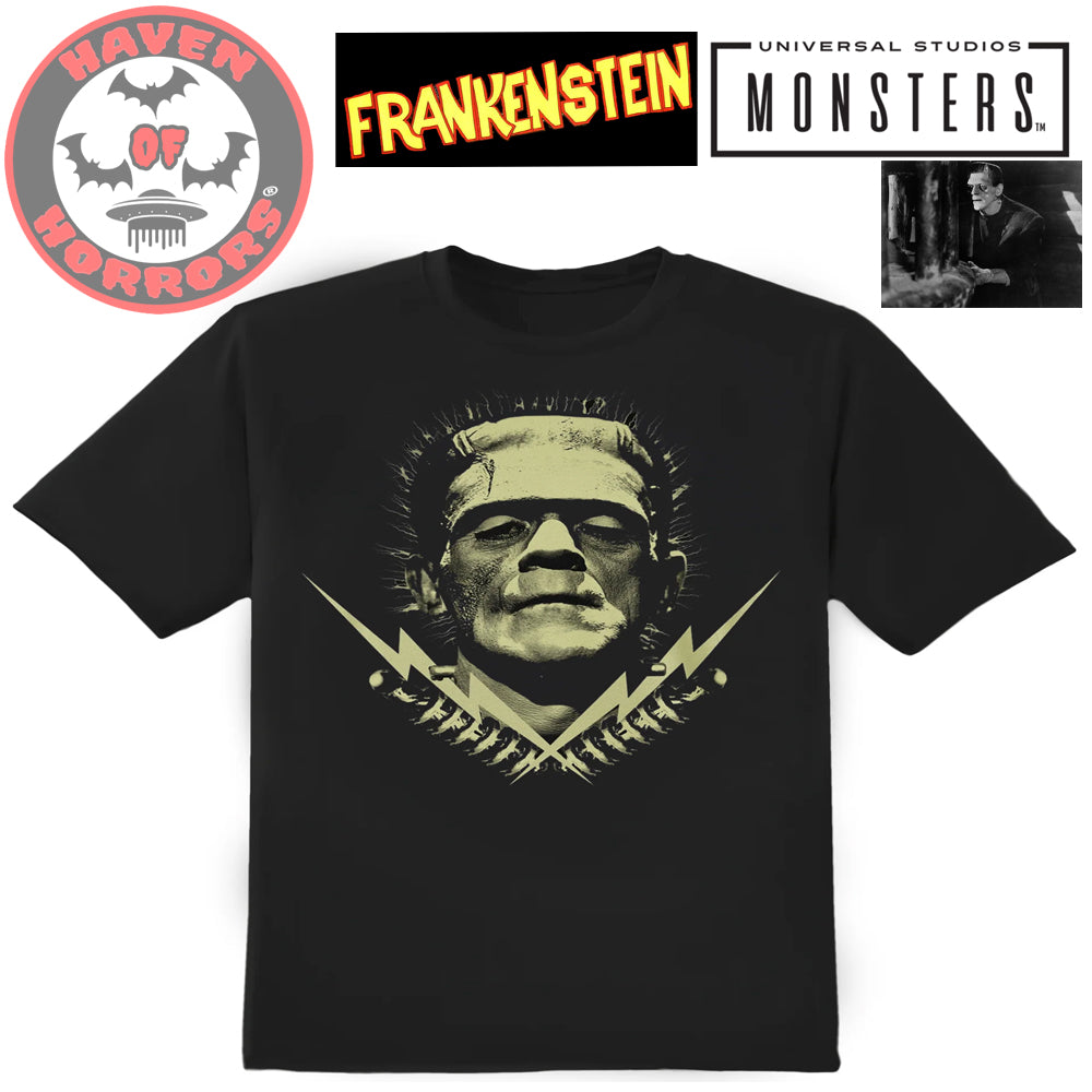 universal studios monsters t shirt Boris Karloff Men's Frankenstein Bolts Glow in Dark T-Shirt