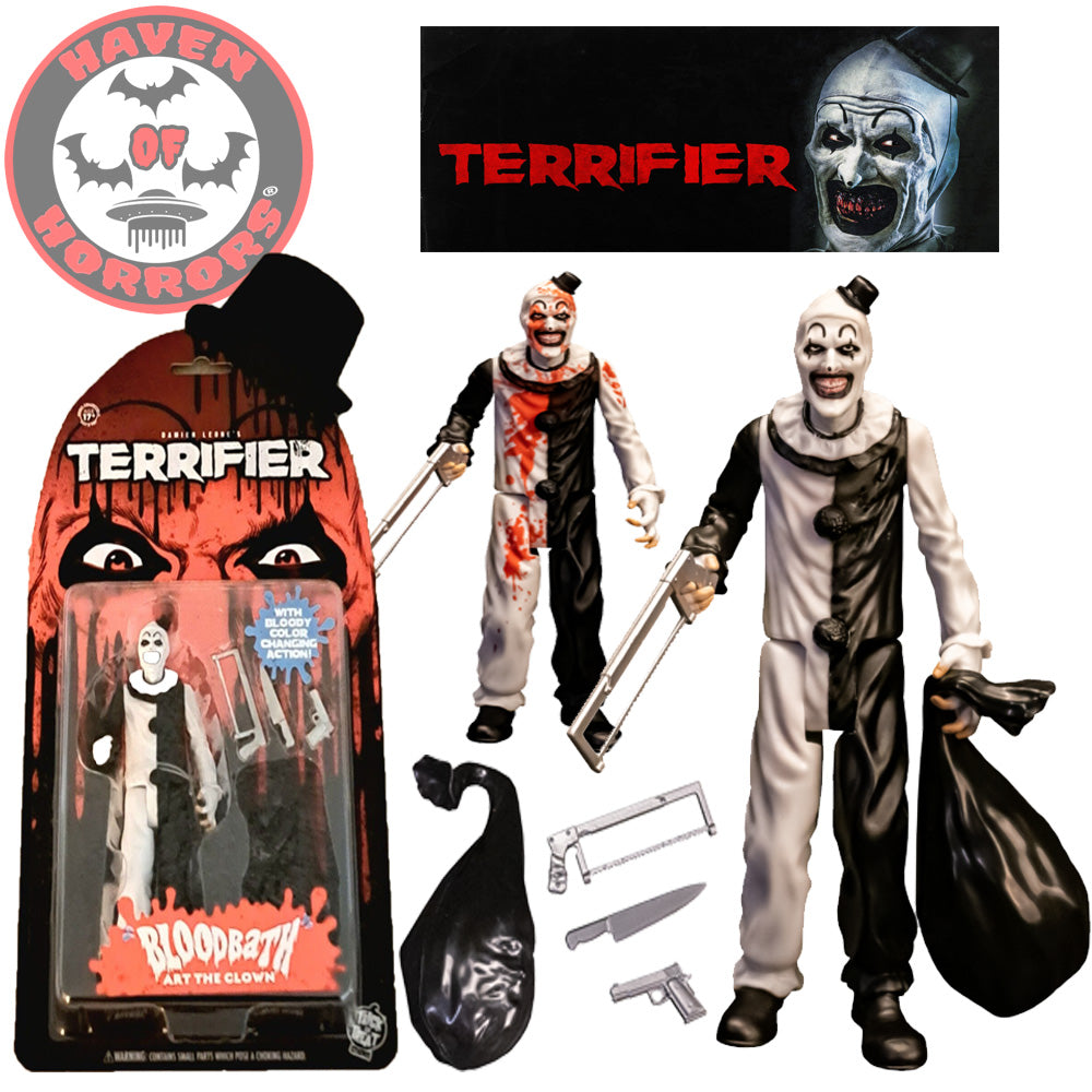 Terrifier Movie Art the Clown with color changing blood splatter effect. 5-Inch Action Figure.