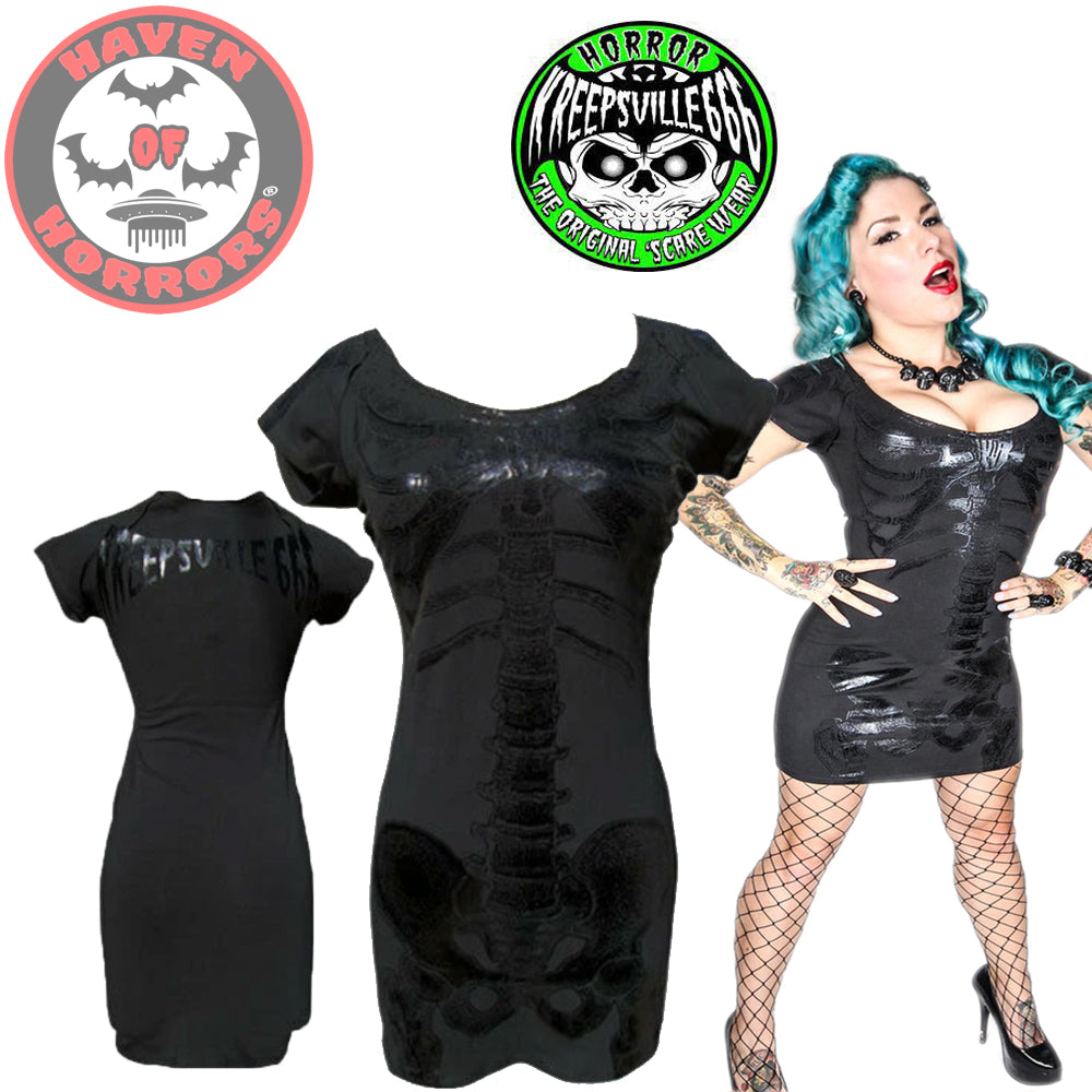 Black Foil Skeleton Tunic Dress