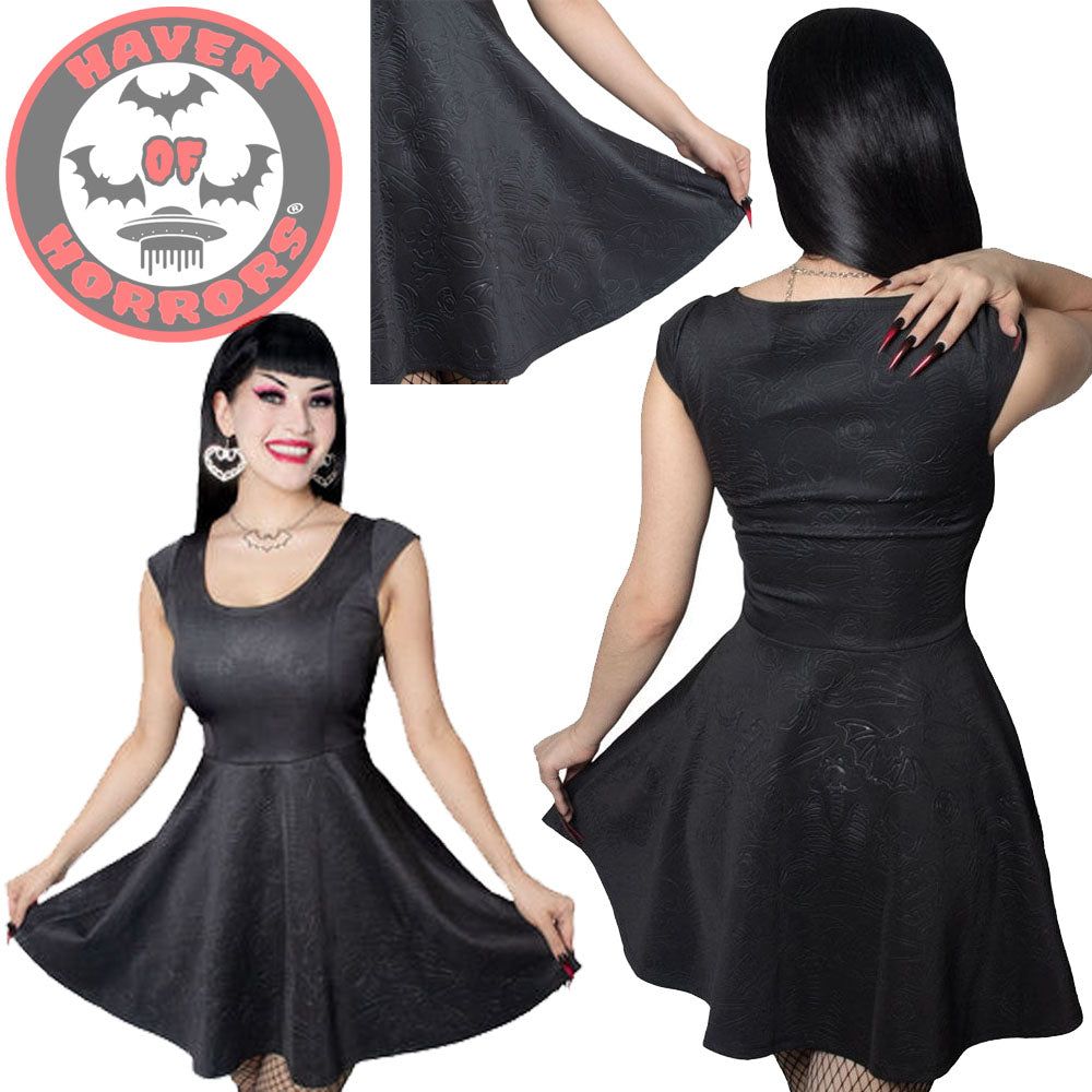 Death Repeat Embossed Skater Dress