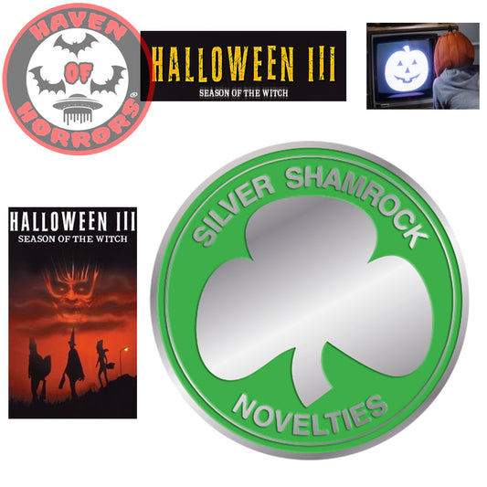 Halloween III Season of the Witch Silver Shamrock Power Chip Enamel Pin