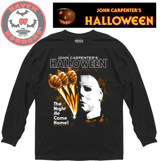 Halloween Half Face With Moving Knife Poster Long Sleeve