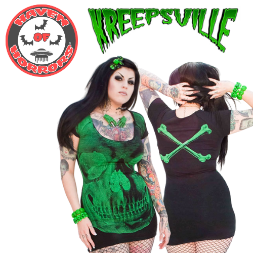 Kreepsville 666 Skull Print Dress (Green)