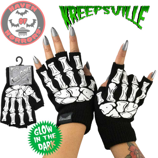 Skeleton Hand Fingerless Glow Knit Gloves