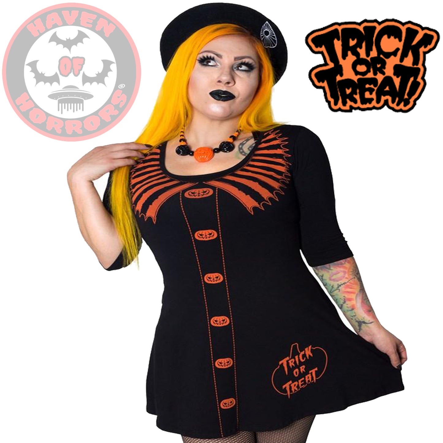 Trick Or Treat Flare 3/4 Sleeve Dress