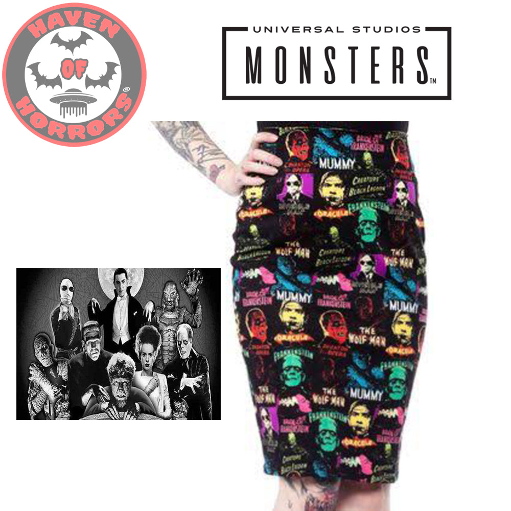 Universal Monsters Collage Pencil Skirt