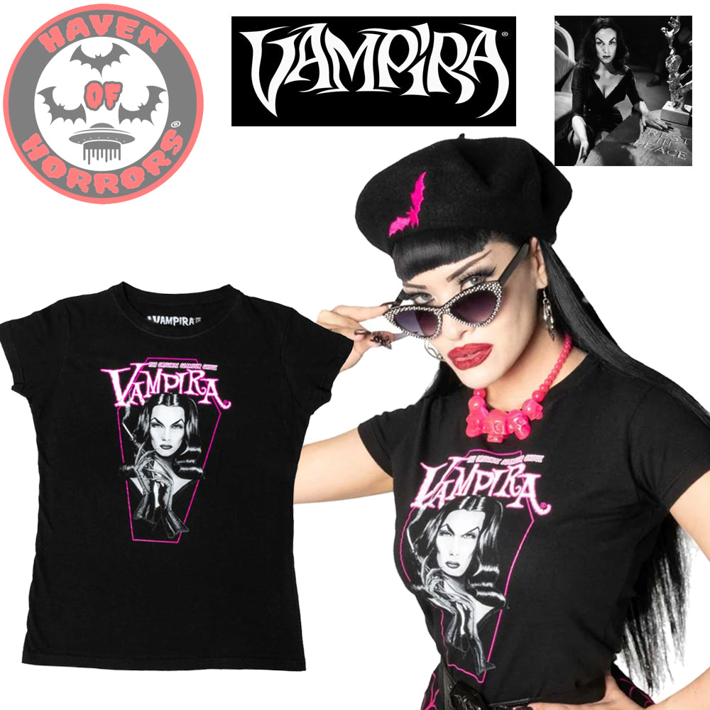 Vampira Pink Coffin Womens T-Shirt