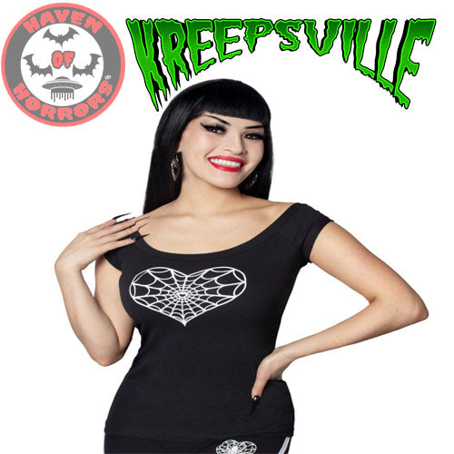 Spiderweb Heart Shoulder Top (White)