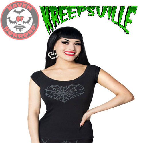 Spiderweb Heart Shoulder Top (Grey)