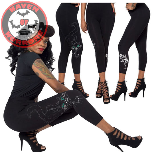 Black Cat N Mouse Capri Leggings