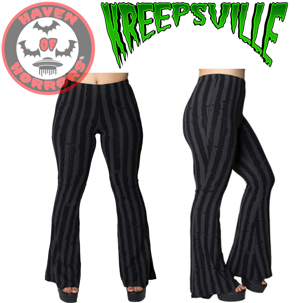 Distressed Stripe Grey Flare Leggings