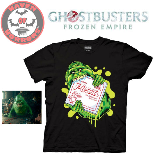 Ghostbusters Frozen Empire Slimer Pizza Box T-Shirt (Black)