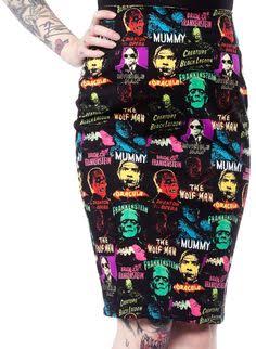Universal Monsters Collage Pencil Skirt